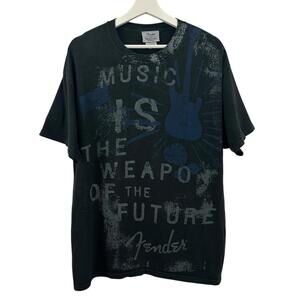 FENDER Men’s Music is the weapon of the Future T SHIRT Black Size Large